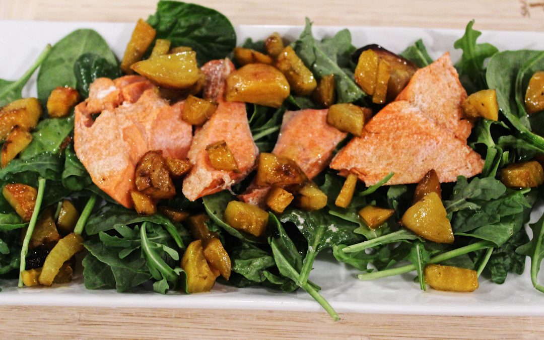 Salmon Arugula Salad with Roasted Golden Beets